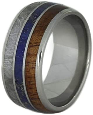 Gibeon Meteorite, Koa Wood, Lapis Lazuli 9mm Comfort Fit Titanium Band, Size 10.5