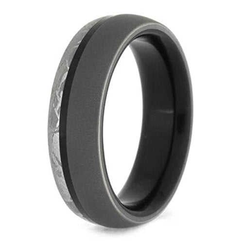 Gibeon Meteorite, Sandblasted Titanium 7mm Comfort-Fit Ebony Wood Sleeve Band