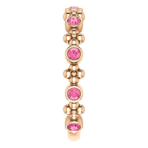 Genuine Pink Tourmaline Beaded Ring, 14k Rose Gold