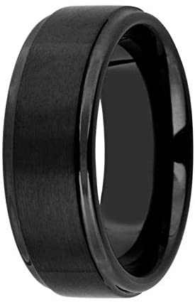 Men's Black Ceramic 8mm Comfort-Fit Pipe Edge Band, Size 11