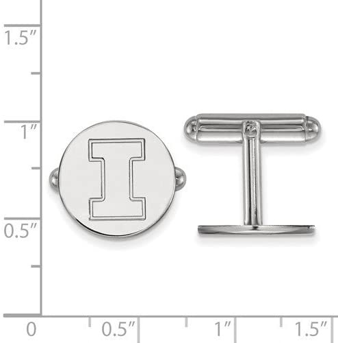 Rhodium-Plated Sterling Silver University of Illinois Round Cuff Links, 15MM