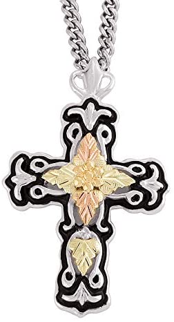 Oxidized Rose of Sharon Cross, Sterling Silver, 12k Rose Gold, 12k Green Gold Black Hills Gold Motif, 18"