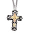 Antiqued Cross Pendant Necklace, Sterling Silver, 12k Green and Rose Gold Black Hills Gold Motif, 18"