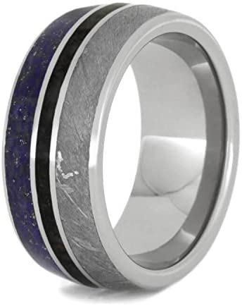 The Men's Jewelry Store (Unisex Jewelry) Gibeon Meteorite, Lapis Lazuli, Dinosaur Bone 9.5mm Titanium Comfort-Fit Wedding Band, Size 14