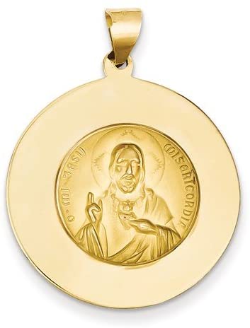 14k Yellow Gold Queen of the Holy Scapular Reversible Medal Pendant (28X25MM)