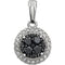 Black and White Diamond Halo Pendant in 14k White Gold, (3/8 Cttw)