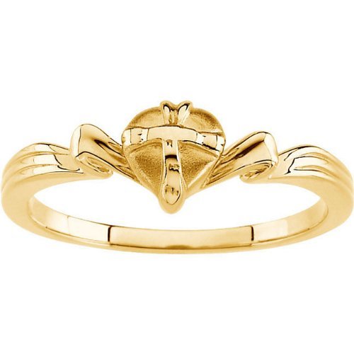 Cross Heart 10k Yellow Gold Ring