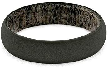 Sandblasted Titanium 6mm Comfort-Fit Deer Antler Sleeve Dome Band, Size 7.25