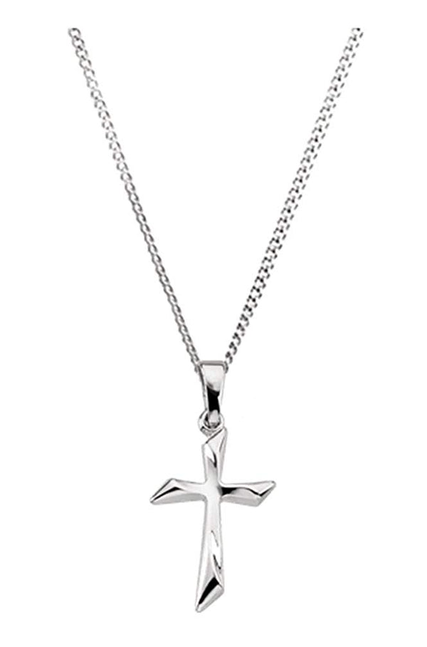 Curvy Cross 14k White Gold Necklace, 16"