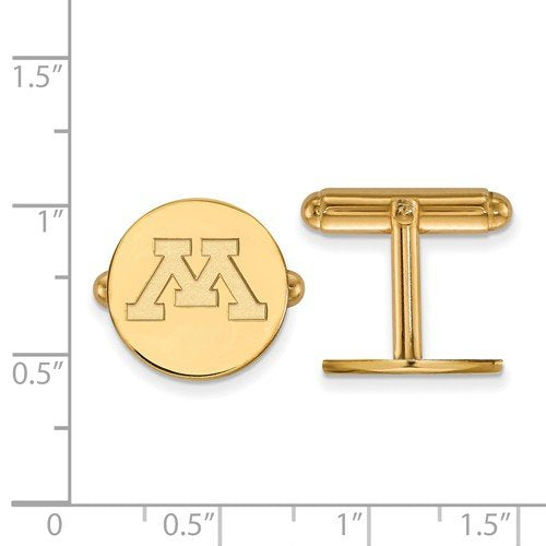 Gold-Plated Sterling Silver, University Of Minnesota, Round Cuff Links15MM