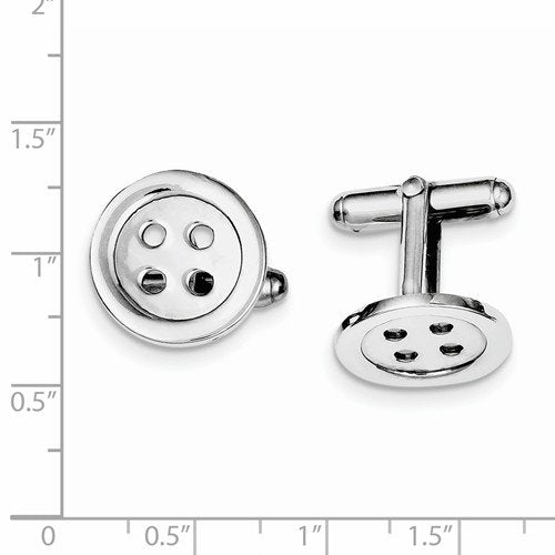 Rhodium-Plated Sterling Silver Button Cuff Links, 17MM