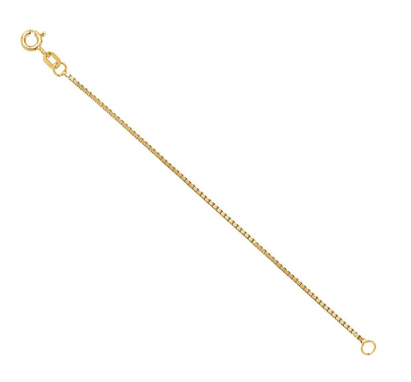 14k Yellow Gold 1mm Solid Box Chain, Extender Safety Chain, 3.50"