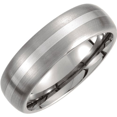 7mm Titanium and Sterling Silver Inlay Dome Comfort Fit Band Sizes 8 to 13
