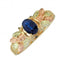 Sapphire Oval Petite Leaf Ring, 10k Yellow Gold, 12k Green and Rose Gold Black Hills Gold Motif