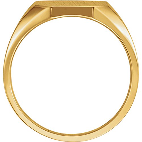 Men's Satin Brushed Signet Ring,14k Yellow Gold, Size 10 (14x12MM)