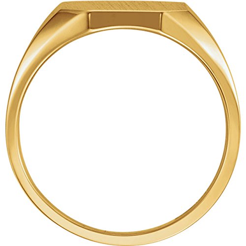 Men's Satin Brushed Signet Ring, 10k Yellow Gold, Size 10 (14x12MM)