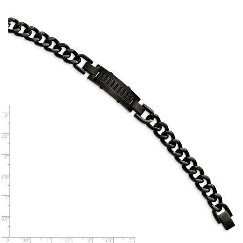 Men's Polished and Brushed Stainless Steel 10mm Black IP-Plated Link Bracelet, 9"