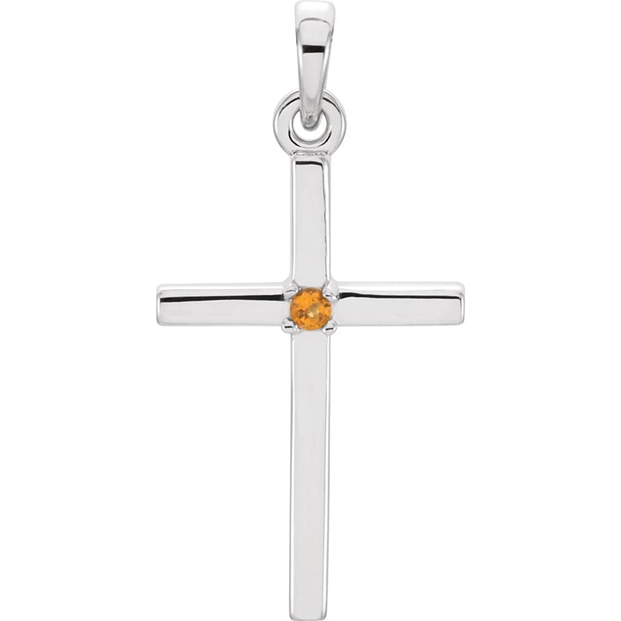 Citrine Inset Cross Rhodium-Plated 14k White Gold Pendant (22.65x11.4MM)