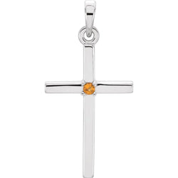 Citrine Inset Cross Rhodium-Plated 14k White Gold Pendant (22.65x11.4MM)