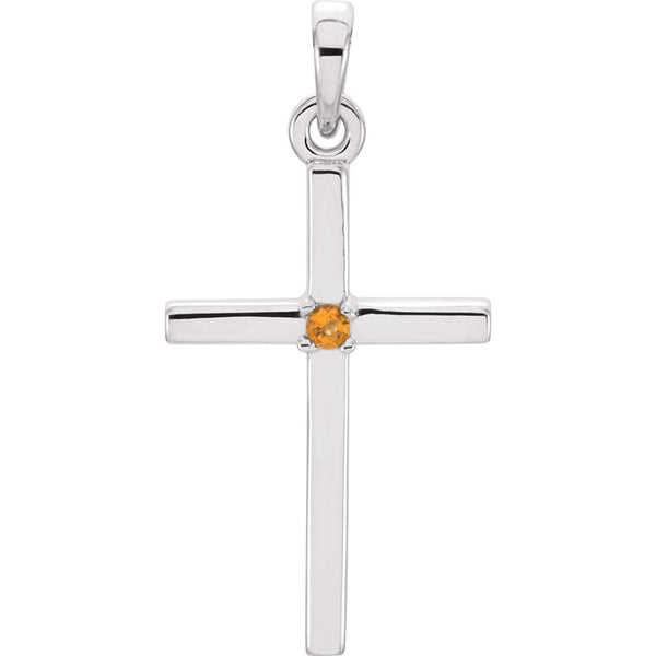 Platinum Citrine Inset Cross Pendant (22.65x11.4MM)