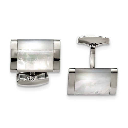 Stainless Steel Mother Of Pearl Rectangle Cuff Links