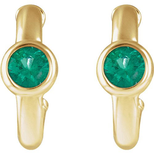 Emerald J-Hoop Earrings, 14k Yellow Gold