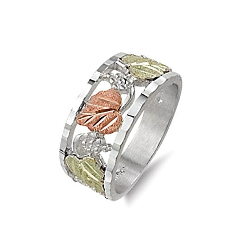 Diamond-Cut Band Ring, Sterling Silver, 12k Green and Rose Gold Black Hills Gold Motif