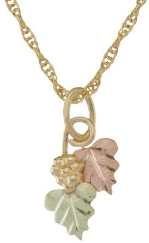 Grape Leaf Cluster Dangle Pendant Necklace, 10k Yellow Gold, 12k Green Gold, 12k Rose Gold Black Hills Gold, 18"