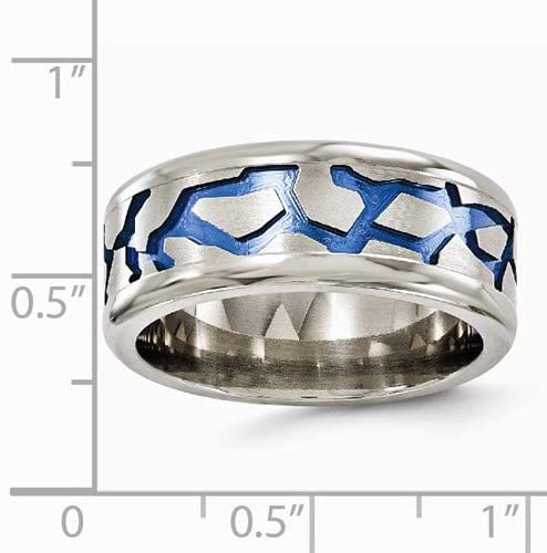 Anodized Collection Titanium Grooved Blue Anodized 9mm Wedding Band, Size 10.5