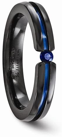 Black Ti Collection Black and Blue Titanium Blue Sapphire 4mm Band