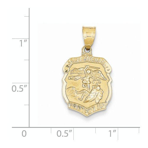 14k Yellow Gold Saint Michael Badge Medal Charm Pendant (27X15 MM)