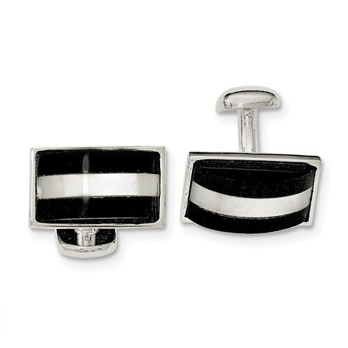 Sterling Silver Mother Of Pearl and Onyx Square Cuff Links