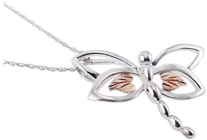 Dragonfly Pendant Necklace, Sterling Silver, 12k Green and Rose Gold Black Hills Gold Motif, 18"
