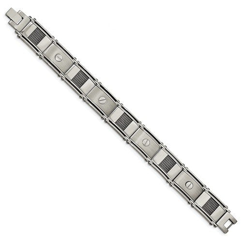 Men's Polished and Brushed Stainless Steel Cable and Screw Bracelet, 8.25"