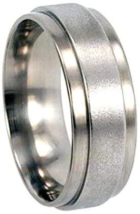 Two Step Polished, Frosted Finish Titanium Ring, His and Hers Wedding Set, M 12.5-F5