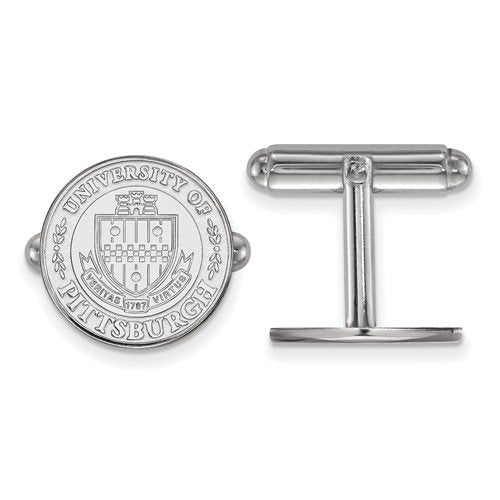 Rhodium-Plated Sterling Silver University Of Pittsburgh Crest Cuff Links, 15MM