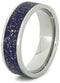 Blue Stardust with Meteorite and 14k Yellow Gold 7mm Comfort-Fit Titanium Ring, Size 5.75