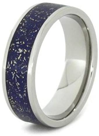 The Men's Jewelry Store (Unisex Jewelry) Blue Stardust with Meteorite and 14k Yellow Gold 7mm Comfort-Fit Titanium Ring, Size 5.5