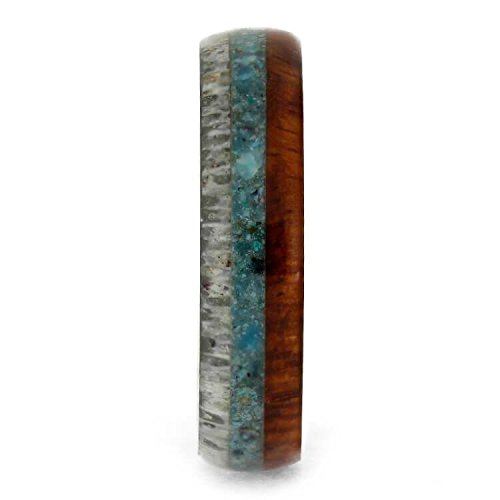 The Men's Jewelry Store (Unisex Jewelry) Crushed Turquoise, Deer Antler, Amboyna Wood, 4.5mm Titanium Comfort-Fit Band, Size 10