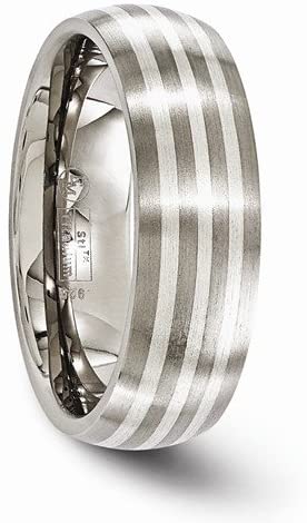 Edward Mirell Titanium with Brushed Sterling Silver Inlay 7mm Domed Band, Size 8