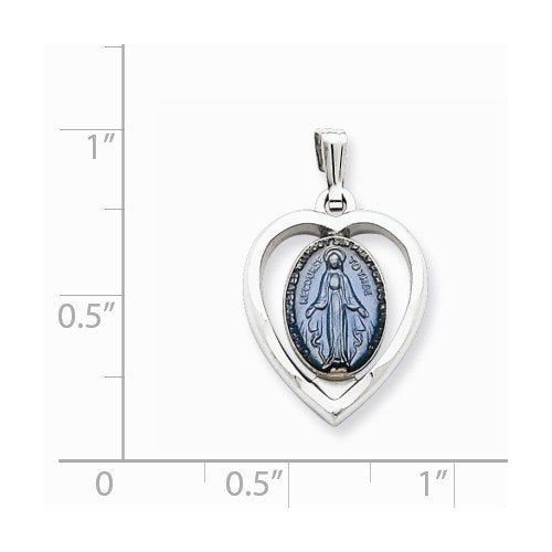 Rhodium-Plated Sterling Silver Miraculous Heart Medal (23X14MM)