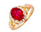 Diamond with Created Oval Ruby Ring, 10k Yellow Gold, 12k Green and Rose Gold Black Hills Gold Motif (.16 Ctw)