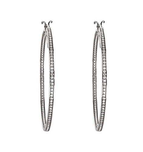 CZ Inside-Outside Hoop Earrings, Sterling Silver (52.59X2.45)