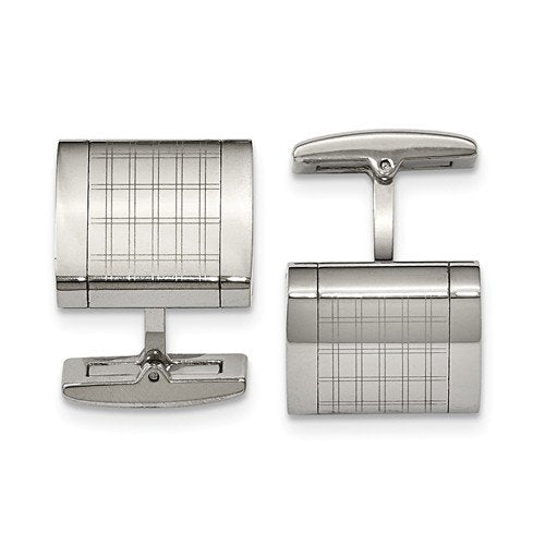 Stainless Steel Polished Laser Cut Design Square Cuff Links