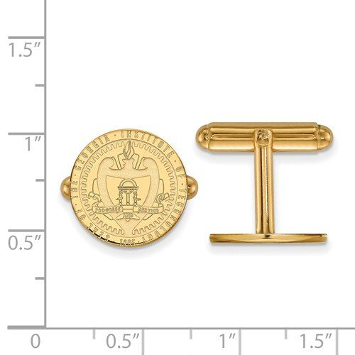 Gold-Plated Sterling Silver Georgia Institute Of Technology Crest Round Cuff Links, 15MM