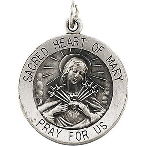 Sterling Silver Round Sacred Heart of Mary Necklace, 18" (18.5 MM)