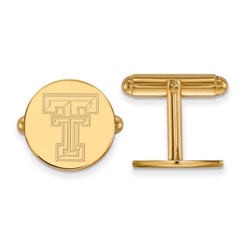 Gold-Plated Sterling Silver, Texas Tech University Bullet Back Round Cuff Links, 15MM