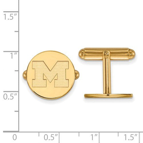 Gold-Plated Sterling Silver Michigan university of Round Cuff Links, 15MM