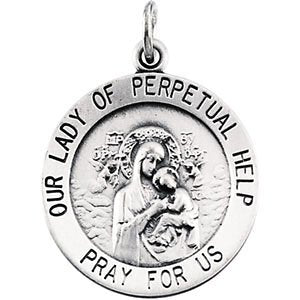 Sterling Silver Round Our Lady of Perpetual Help Necklace, 18" (18.25 MM)