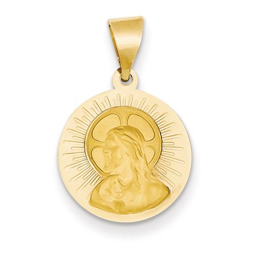 14k Yellow Gold Matka Boska Czestochowska Reversible Medal Pendant (17X14MM)